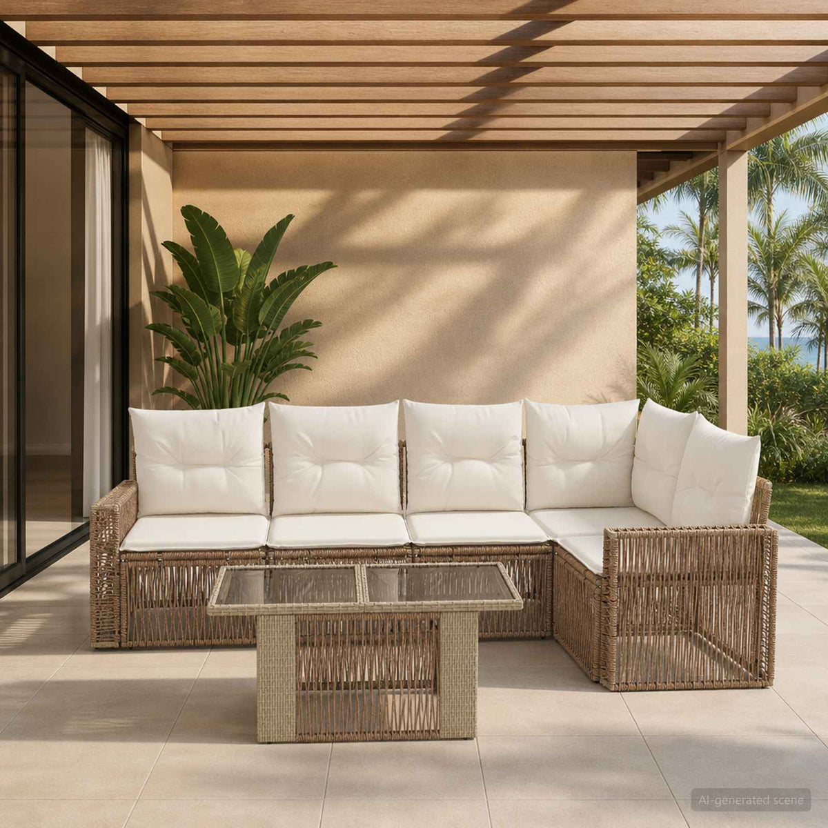 Tuinbankenset 6 st Beige en Crème Wit poly rattan is nu te koop bij PeponiXL, paradijselijk wonen!