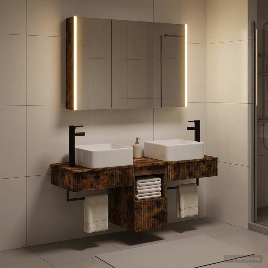 Badkamerkastenset 4 st Gerookt eiken Bewerkt hout is nu te koop bij PeponiXL, paradijselijk wonen!