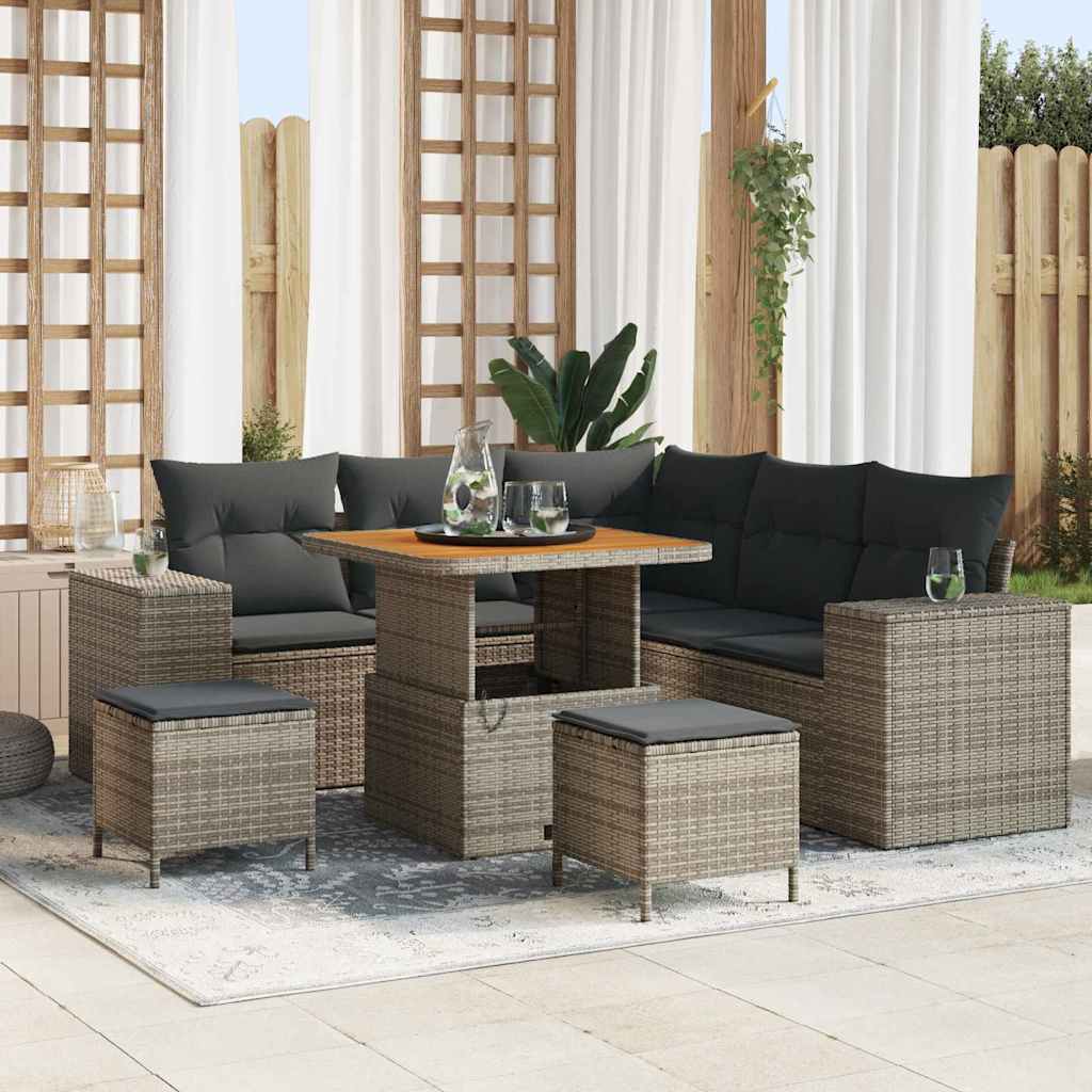 Tuin Sofa Set met kussen met opslag 8 pcs Grijs poly rattan is nu te koop bij PeponiXL, paradijselijk wonen!