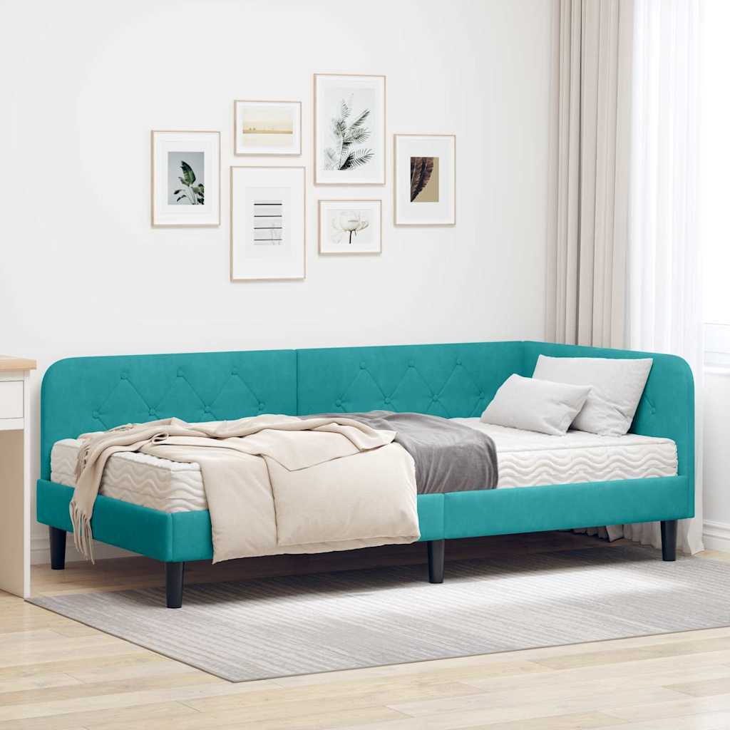 Hoekbedframe Turquoise 100 x 200 cm Fluweel is nu te koop bij PeponiXL, paradijselijk wonen!