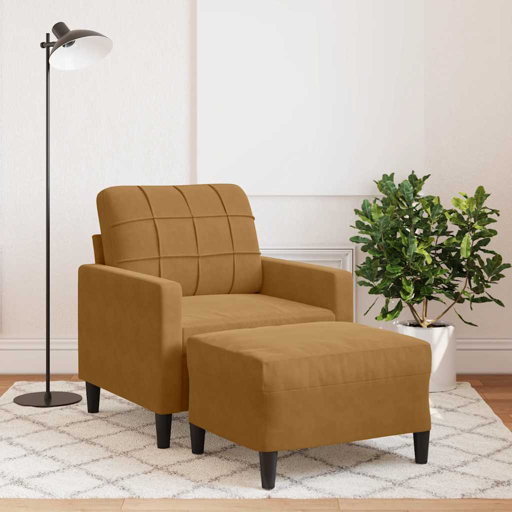 Fauteuil met voetenbank 60 cm fluweel bruin is nu te koop bij PeponiXL, paradijselijk wonen!