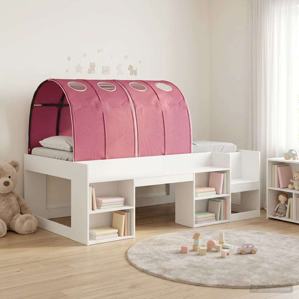 Bed met Tunnel met plank 3 st Wit en Rood Bewerkt hout is nu te koop bij PeponiXL, paradijselijk wonen!