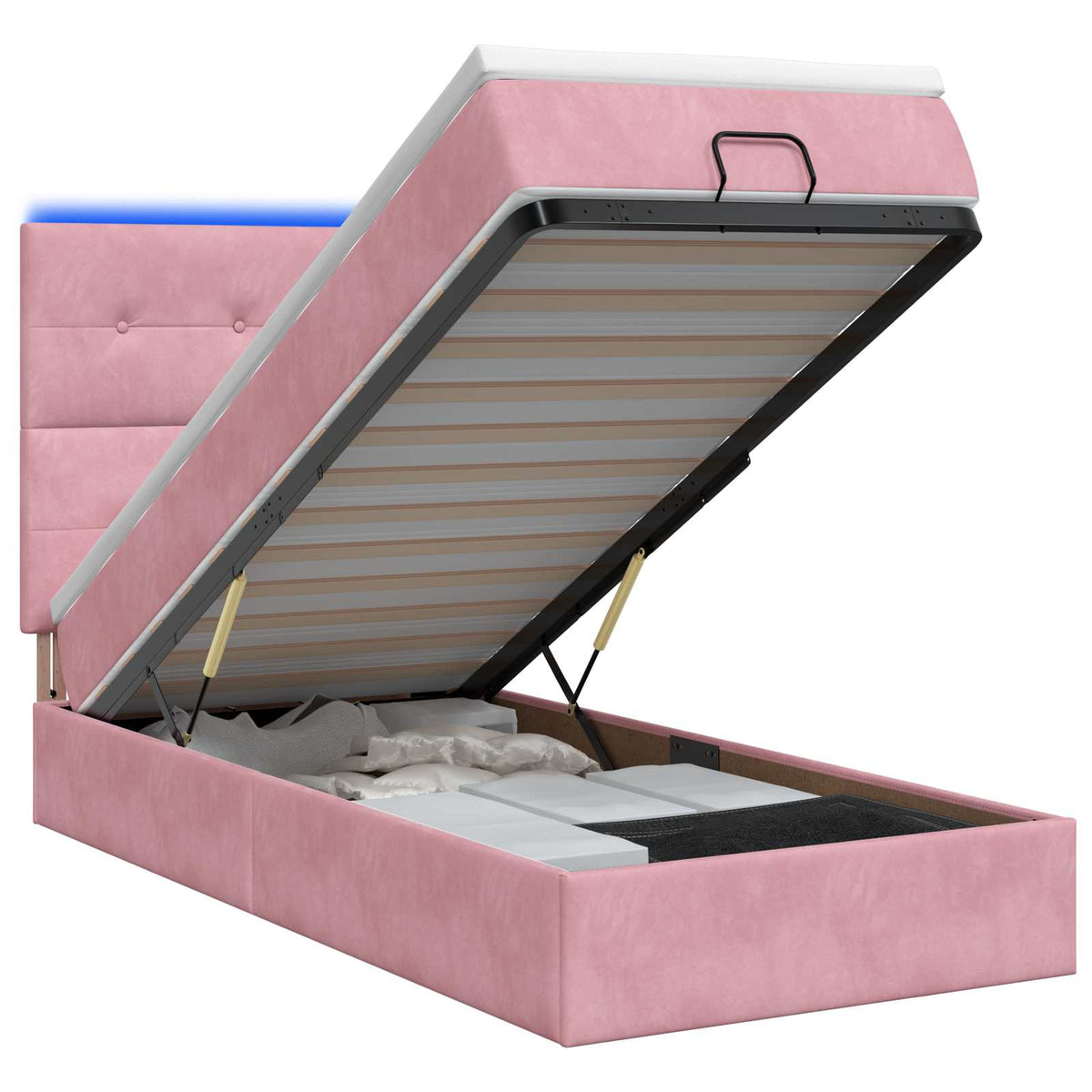 Ottoman Bed met Matrassen en LED Roze 100 x 200 cm fluweel is nu te koop bij PeponiXL, paradijselijk wonen!