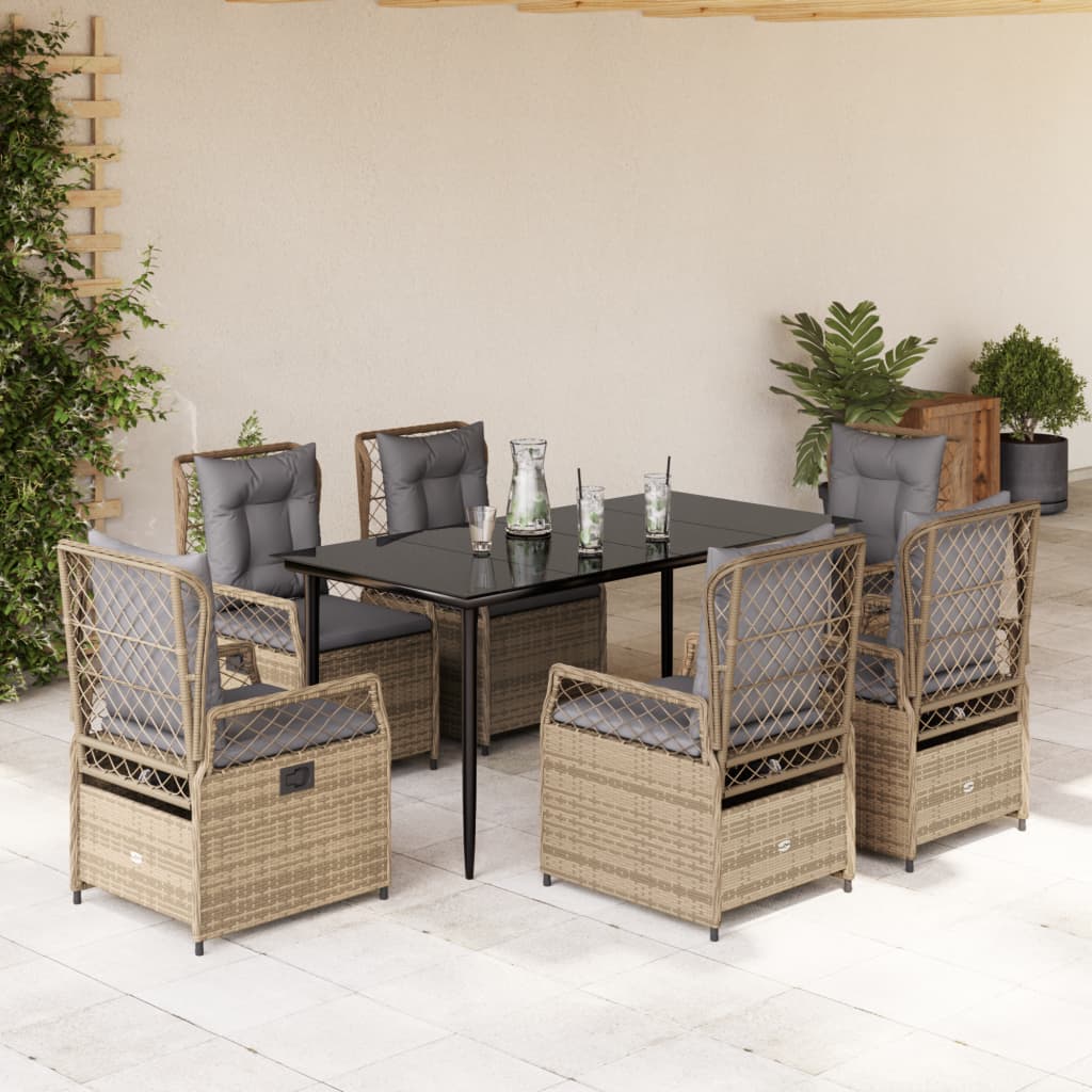 7-delige Tuinset met kussens poly rattan beige is nu te koop bij PeponiXL, paradijselijk wonen!