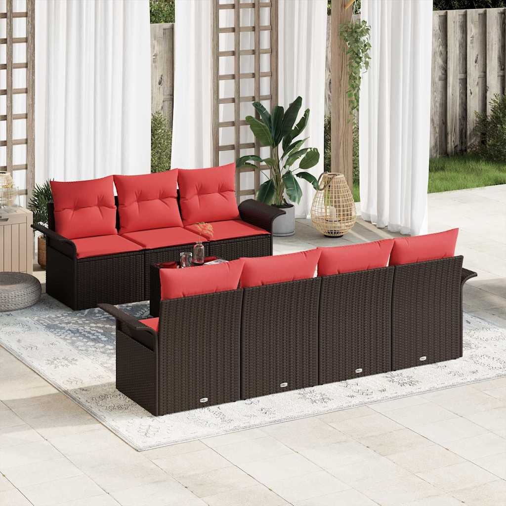 Tuin Sofa Set met kussen 8 pcs Beige en Rood poly rattan is nu te koop bij PeponiXL, paradijselijk wonen!