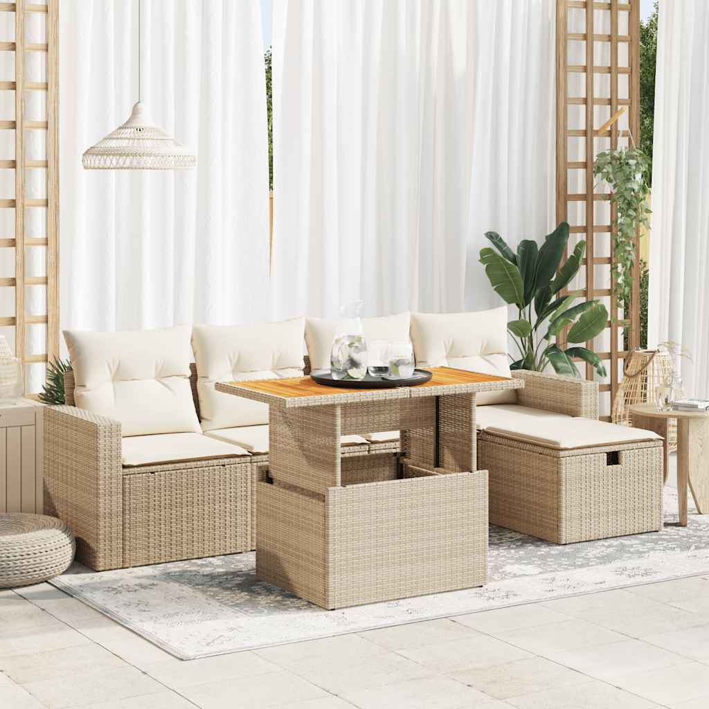 6-delige Loungeset met kussens poly rattan acacia beige is nu te koop bij PeponiXL, paradijselijk wonen!