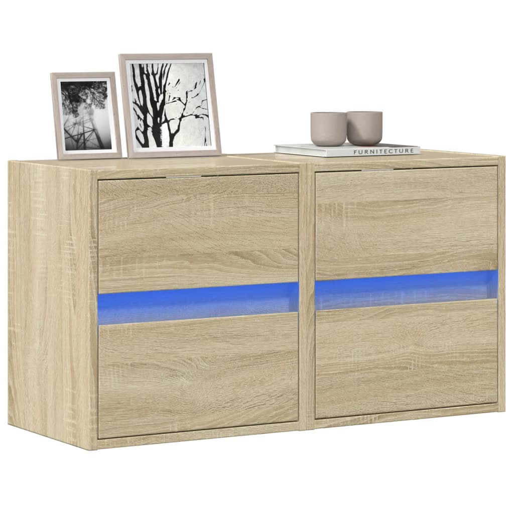 Tv-wandmeubels met LED 2 st 41x31x45 cm sonoma eikenkleurig is nu te koop bij PeponiXL, paradijselijk wonen!