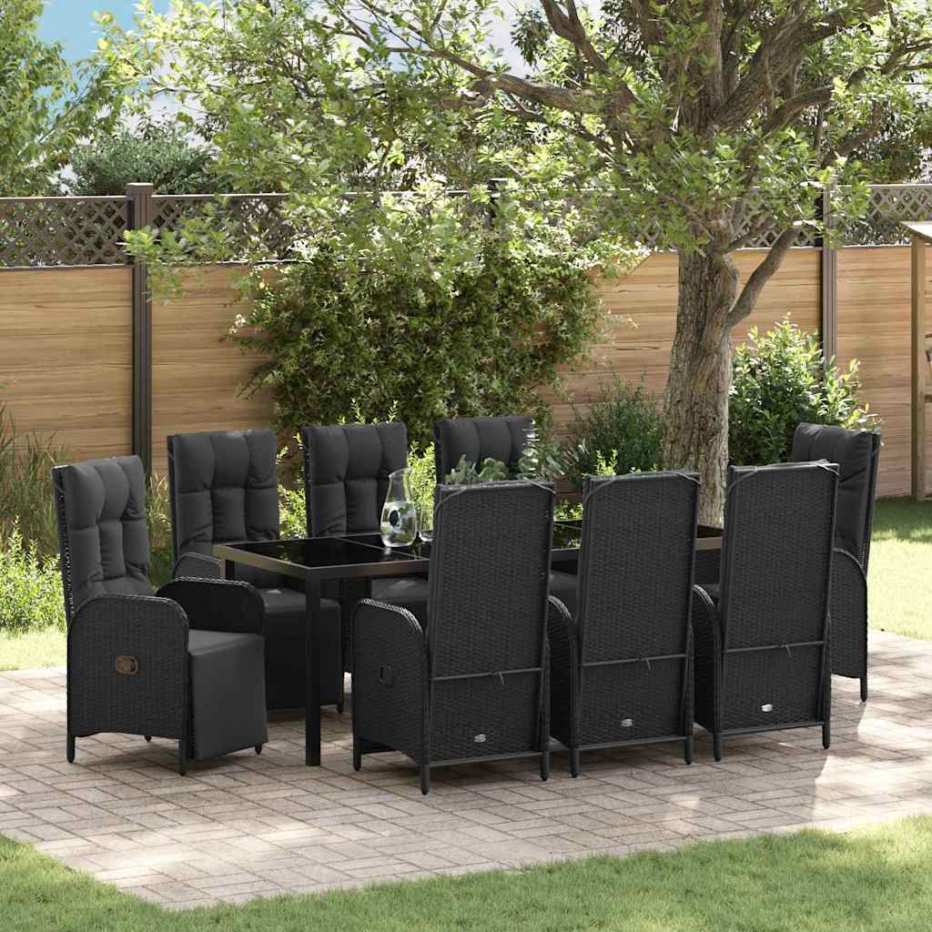 Tuin eettafelset met kussen 9 pcs Zwart poly rattan is nu te koop bij PeponiXL, paradijselijk wonen!