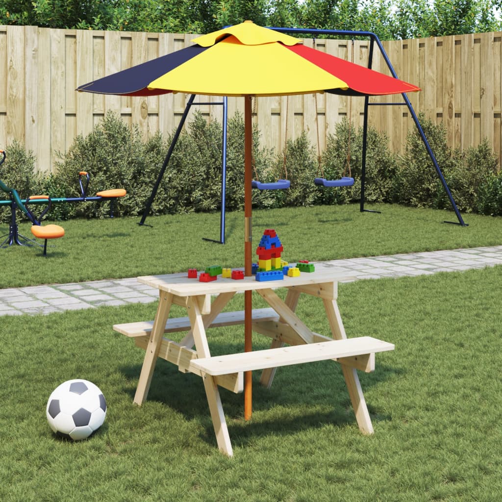 Picknicktafel voor 4 kinderen met parasol massief vurenhout is nu te koop bij PeponiXL, paradijselijk wonen!