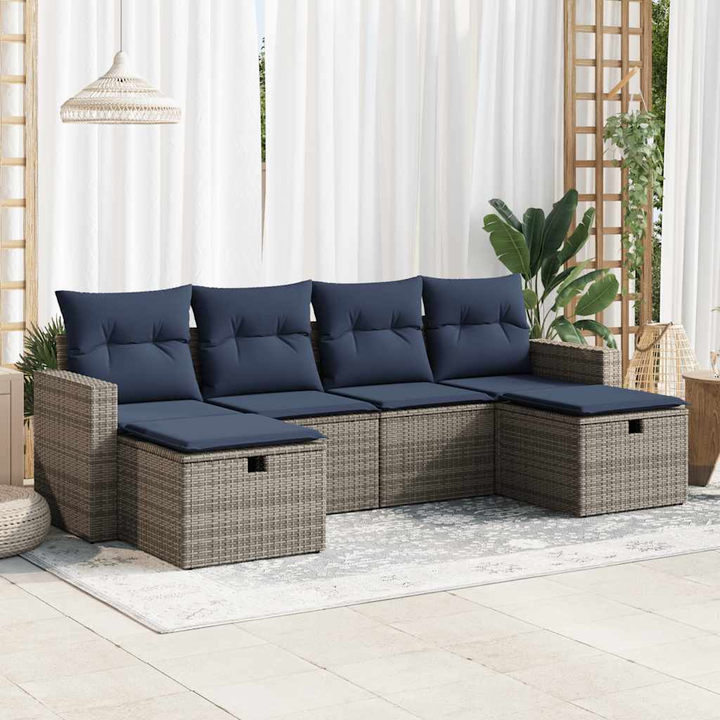 6-delige Loungeset met kussens poly rattan grijs is nu te koop bij PeponiXL, paradijselijk wonen!