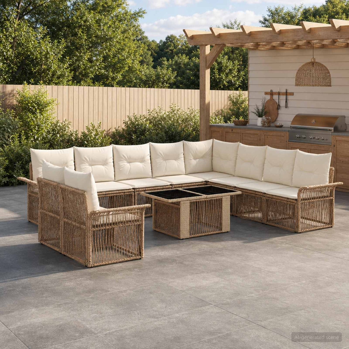 Tuinbankenset 11 st Beige en Crème Wit poly rattan is nu te koop bij PeponiXL, paradijselijk wonen!