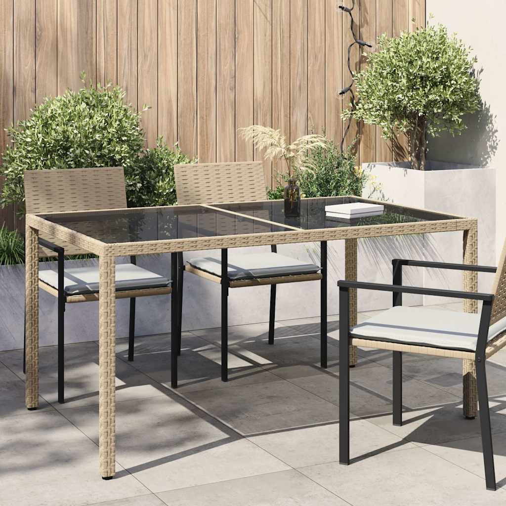 Tuintafel 150x90x75 cm gehard glas en poly rattan beige is nu te koop bij PeponiXL, paradijselijk wonen!