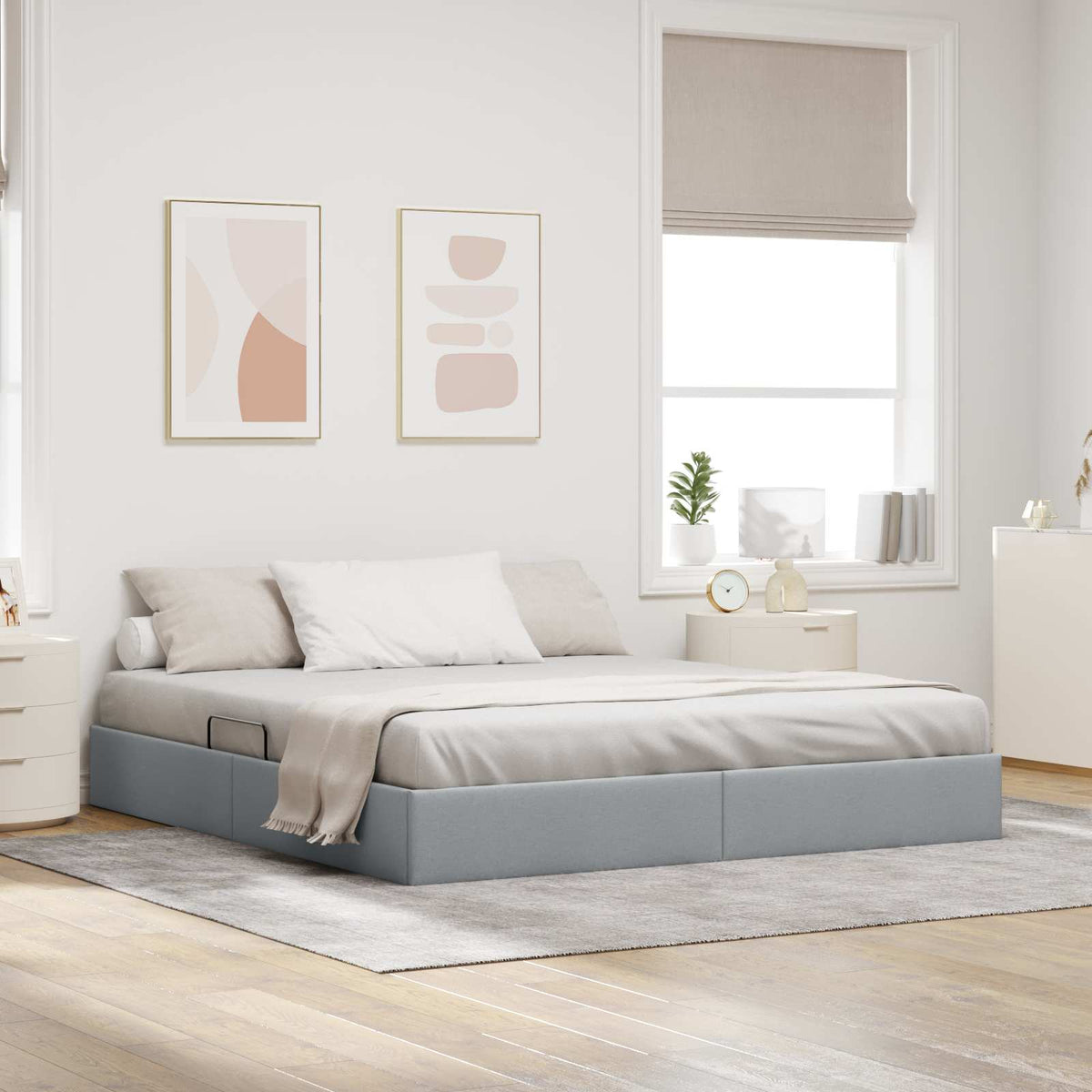 Ottoman Bedframe met opslag Lichtgrijs 160 x 200 cm Stof is nu te koop bij PeponiXL, paradijselijk wonen!
