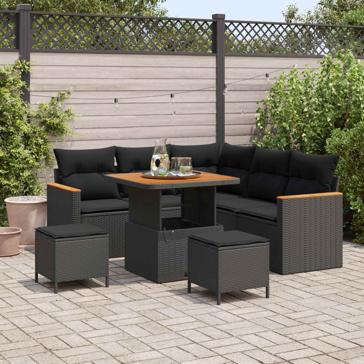 Tuin Sofa Set met kussen 8 pcs Zwart Poly riet is nu te koop bij PeponiXL, paradijselijk wonen!