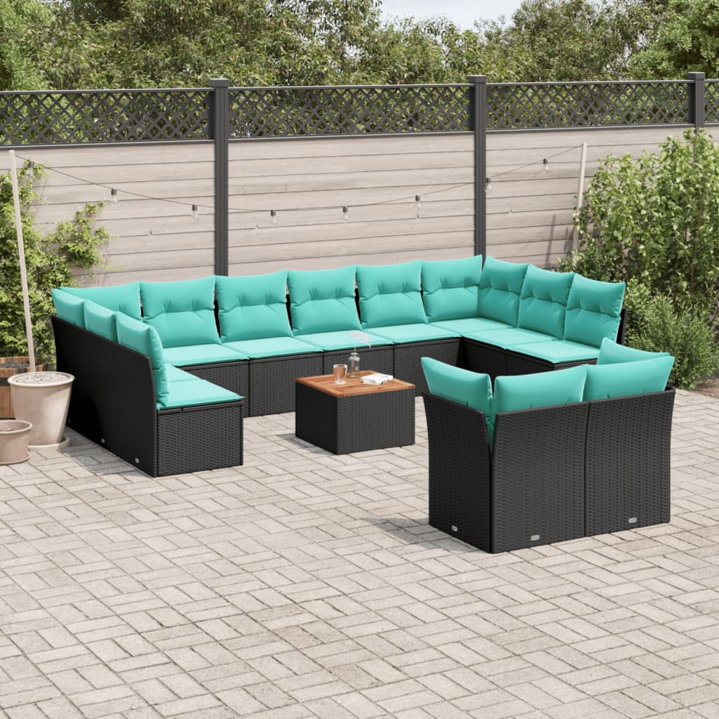 13-delige Loungeset met kussens poly rattan zwart is nu te koop bij PeponiXL, paradijselijk wonen!