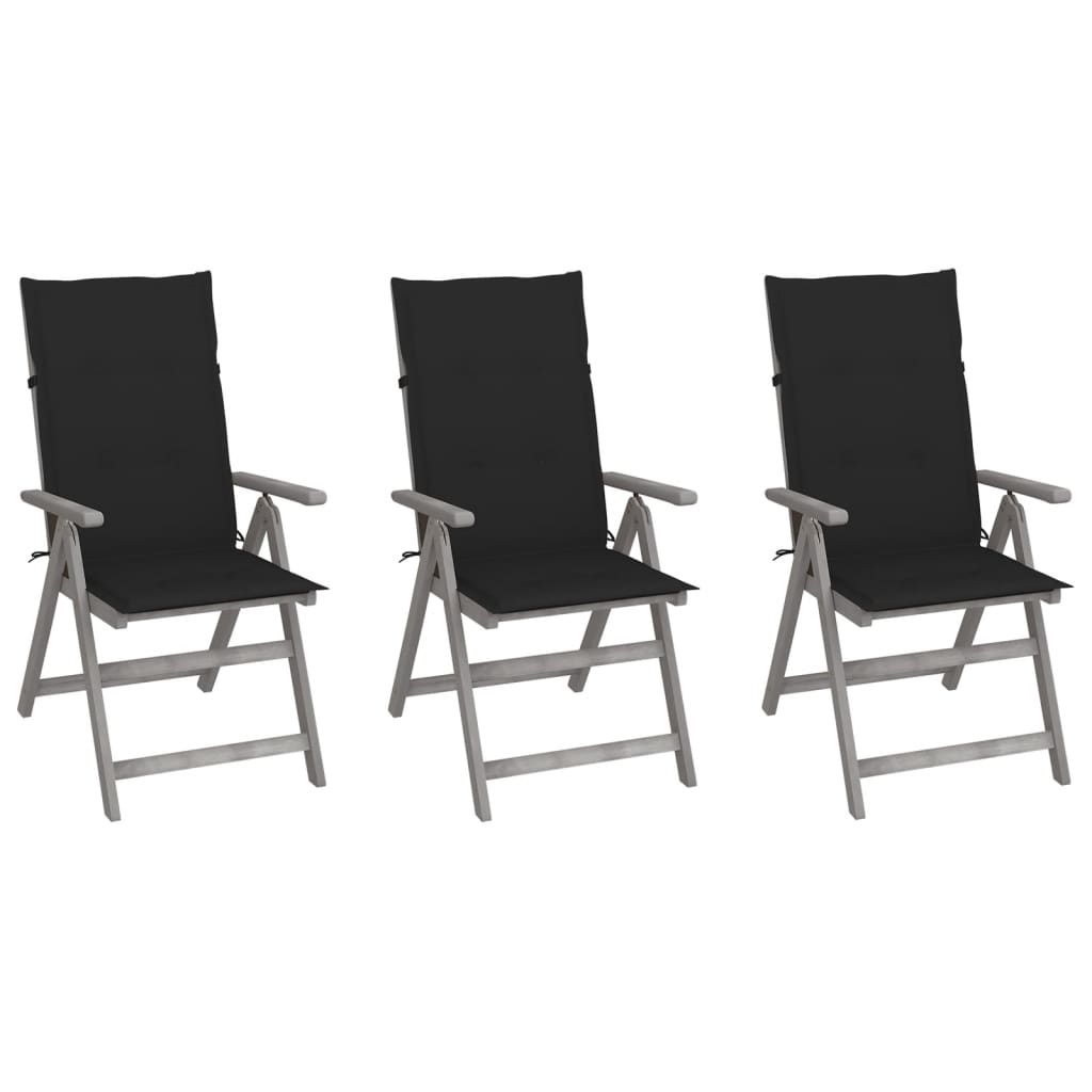 Tuinstoelen 3 st verstelbaar met kussens massief acaciahout is nu te koop bij PeponiXL, paradijselijk wonen!