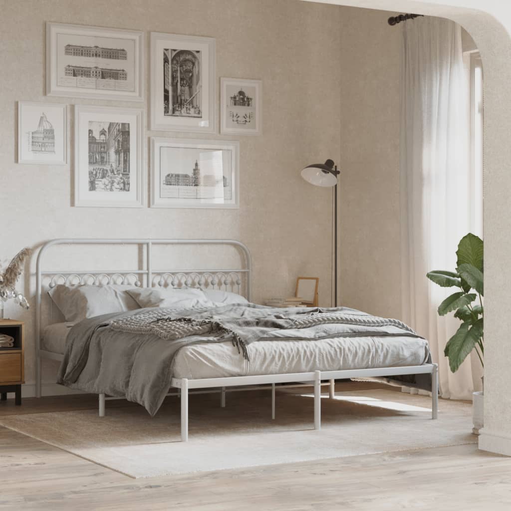 Bedframe met hoofdbord metaal wit 150x200 cm is nu te koop bij PeponiXL, paradijselijk wonen!