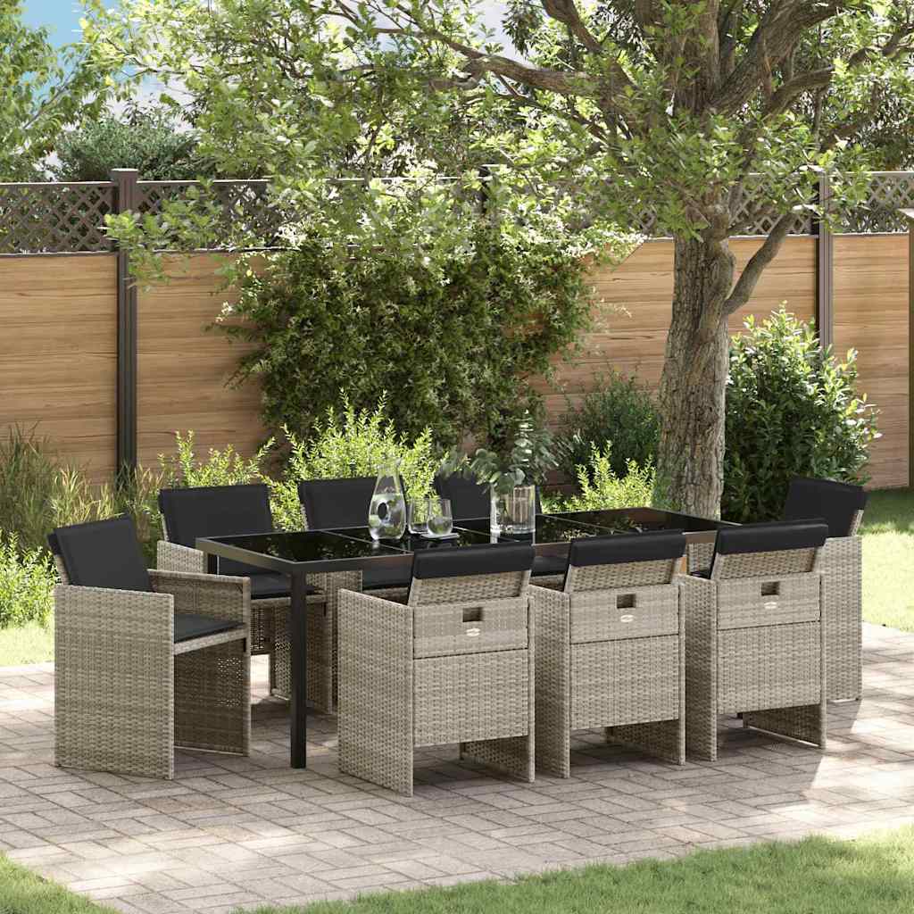 Tuin eettafelset met kussen 9 pcs Lichtgrijs poly rattan is nu te koop bij PeponiXL, paradijselijk wonen!