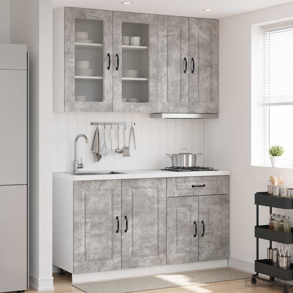 Keukenblok KALMAR 4 pcs Betongrijs Bewerkt hout is nu te koop bij PeponiXL, paradijselijk wonen!