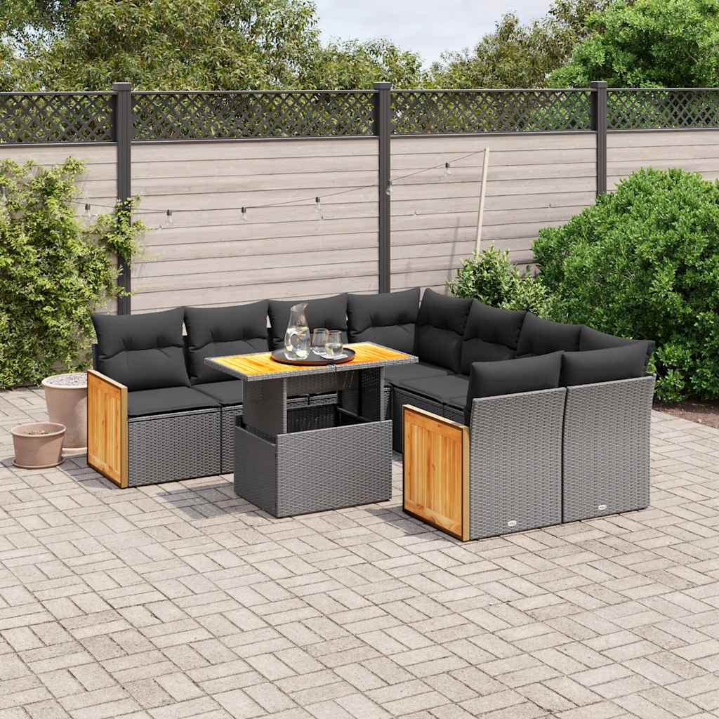 9-delige Loungeset met kussens poly rattan zwart is nu te koop bij PeponiXL, paradijselijk wonen!