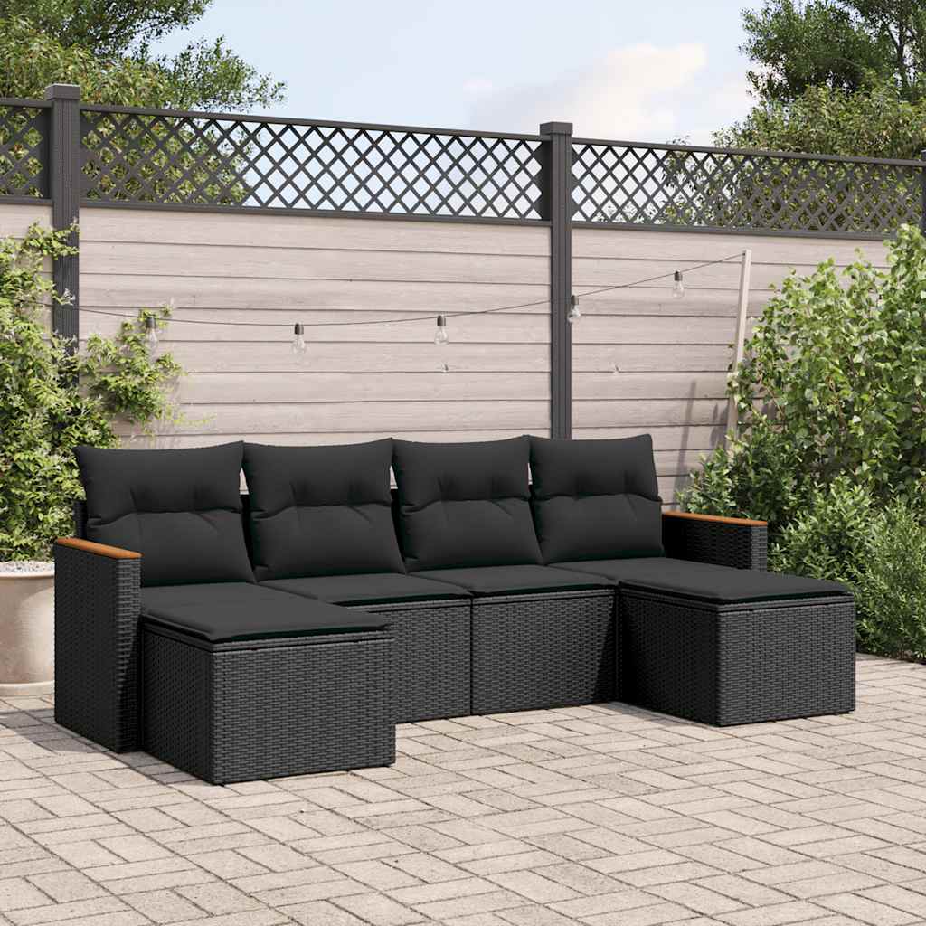 6-delige Loungeset met kussens poly rattan zwart is nu te koop bij PeponiXL, paradijselijk wonen!