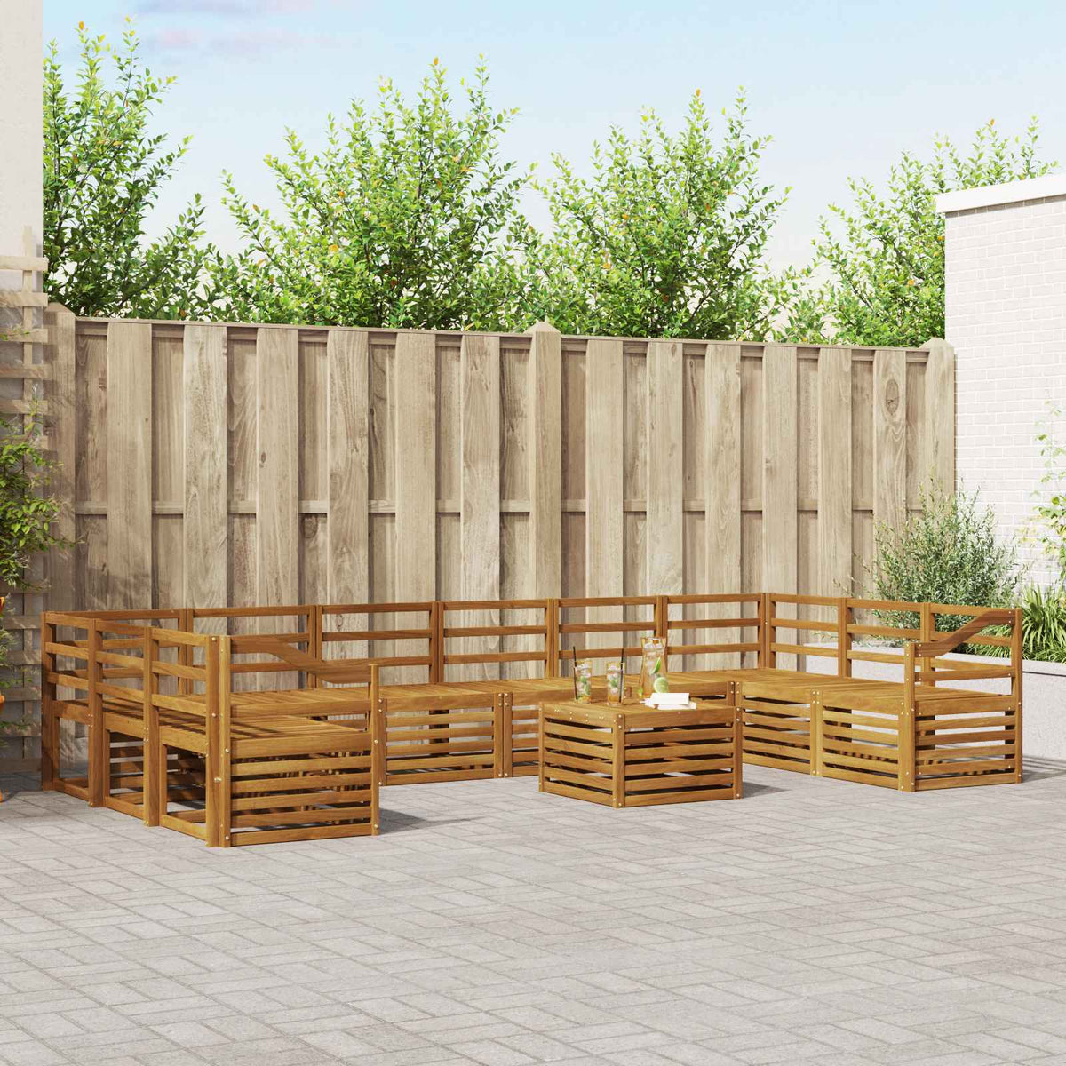Buiten bankenset 11 pcs Naturel Massief Acaciahout is nu te koop bij PeponiXL, paradijselijk wonen!