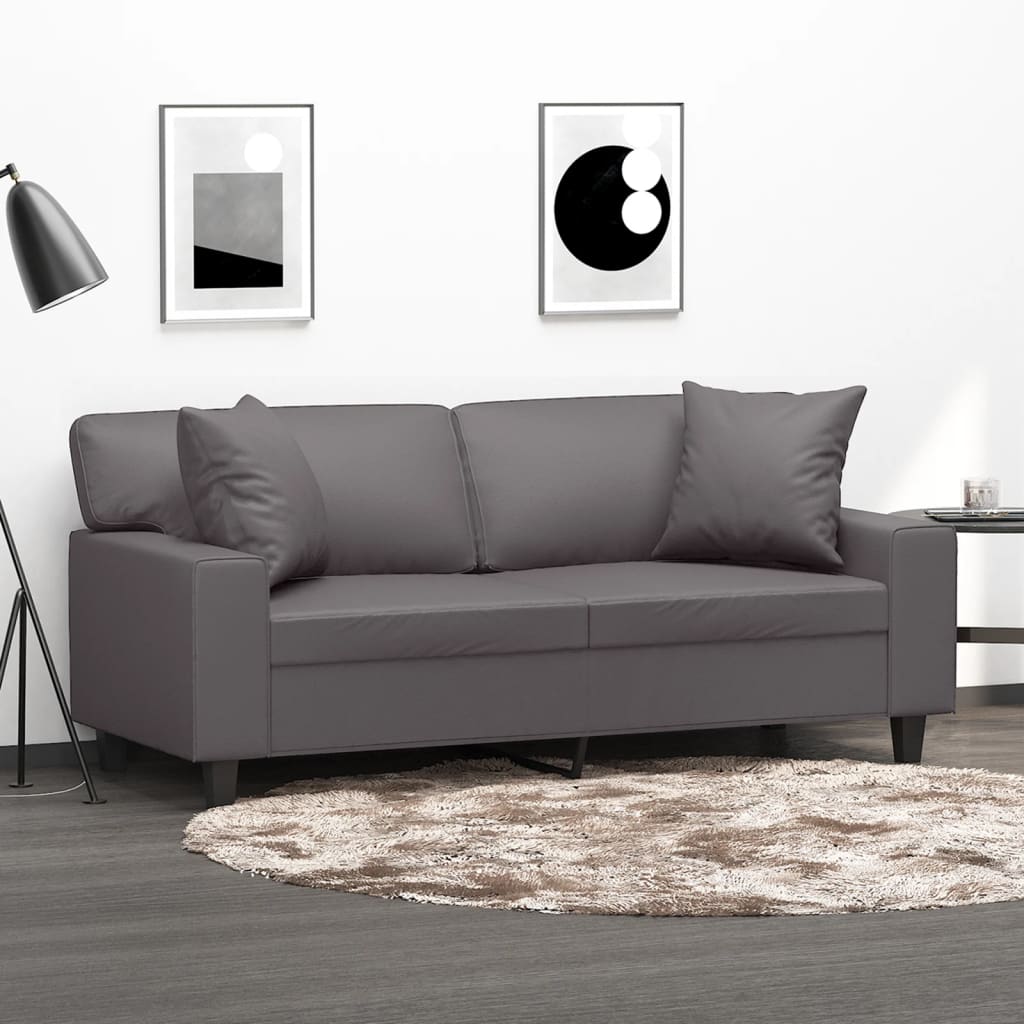 Tweezitsbank met sierkussens 140 cm kunstleer grijs is nu te koop bij PeponiXL, paradijselijk wonen!