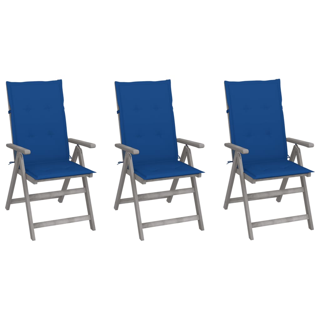 Tuinstoelen 3 st verstelbaar met kussens massief acaciahout is nu te koop bij PeponiXL, paradijselijk wonen!