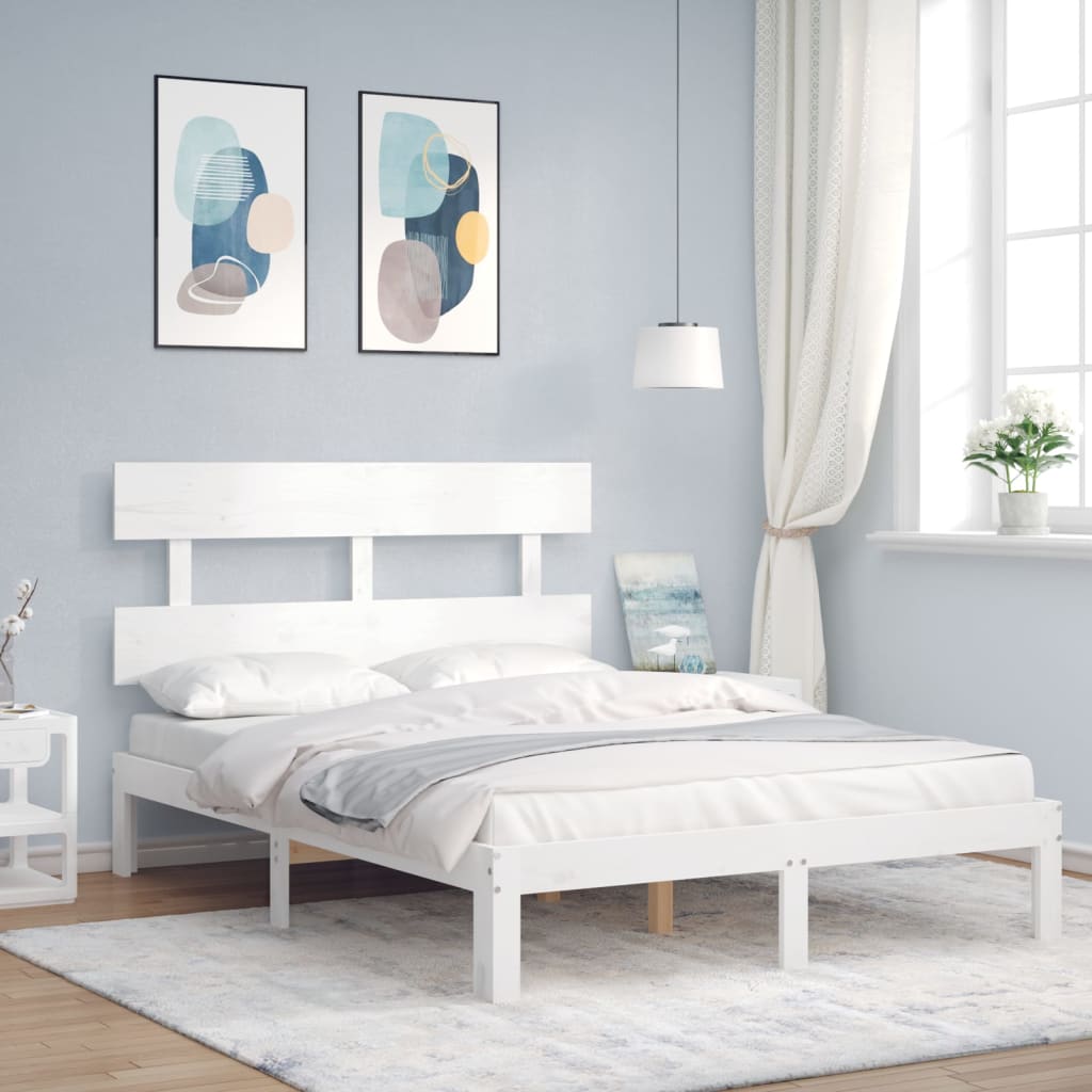 Bedframe met hoofdbord massief hout wit is nu te koop bij PeponiXL, paradijselijk wonen!