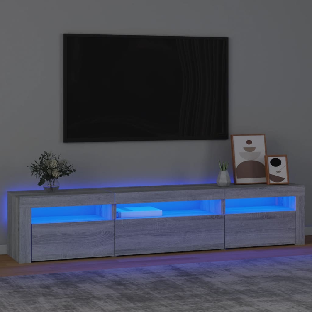 Tv-meubel met LED-verlichting 195x35x40 cm grijs sonoma eiken is nu te koop bij PeponiXL, paradijselijk wonen!