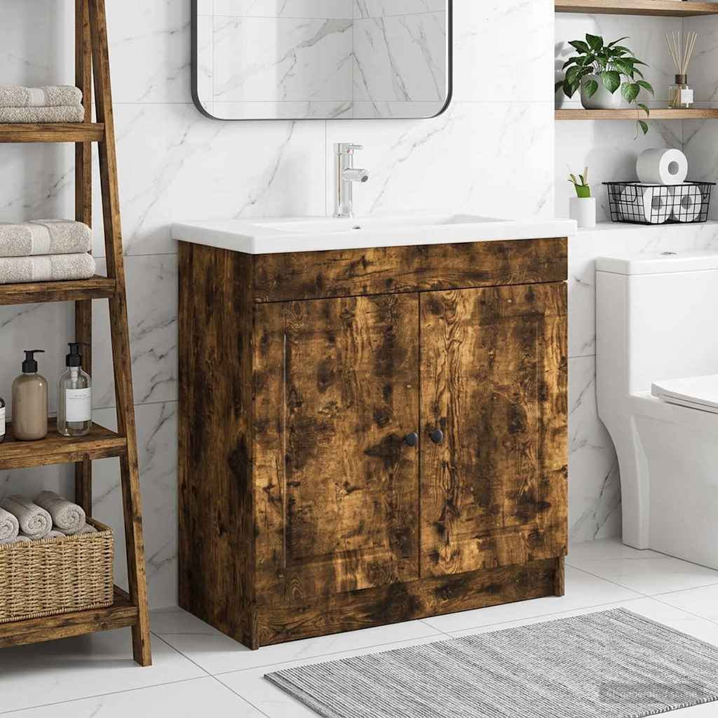 Badkamer onder wastafel kast Gerookt eiken 56 x 37,5 x 81 cm is nu te koop bij PeponiXL, paradijselijk wonen!