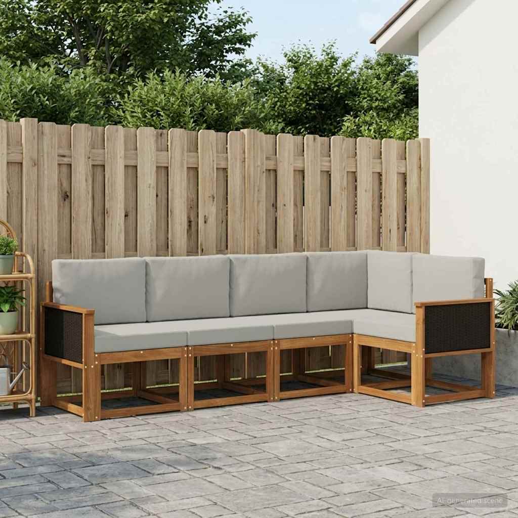 Buiten bankenset 5 pcs Naturel en lichtgrijs Polyester is nu te koop bij PeponiXL, paradijselijk wonen!