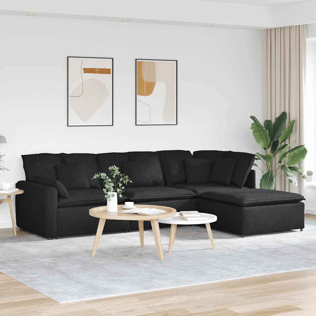 Modulaire bank met voetenbank en kussens stof zwart is nu te koop bij PeponiXL, paradijselijk wonen!