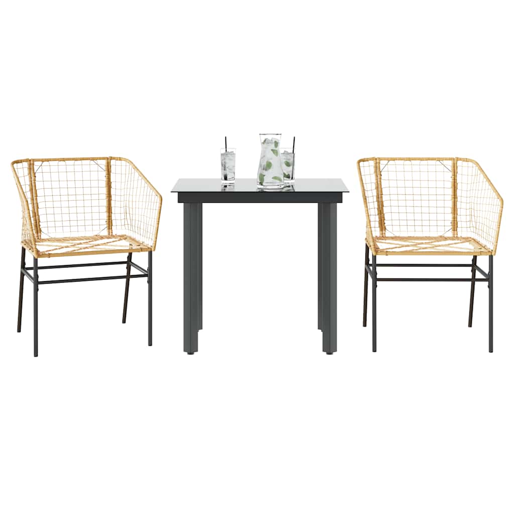 3-delige Tuinset poly rattan glas bruin is nu te koop bij PeponiXL, paradijselijk wonen!