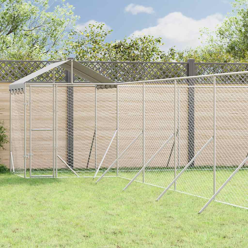 Hondenkennel met dak 12x12x2,5 m gegalvaniseerd staal zilver is nu te koop bij PeponiXL, paradijselijk wonen!
