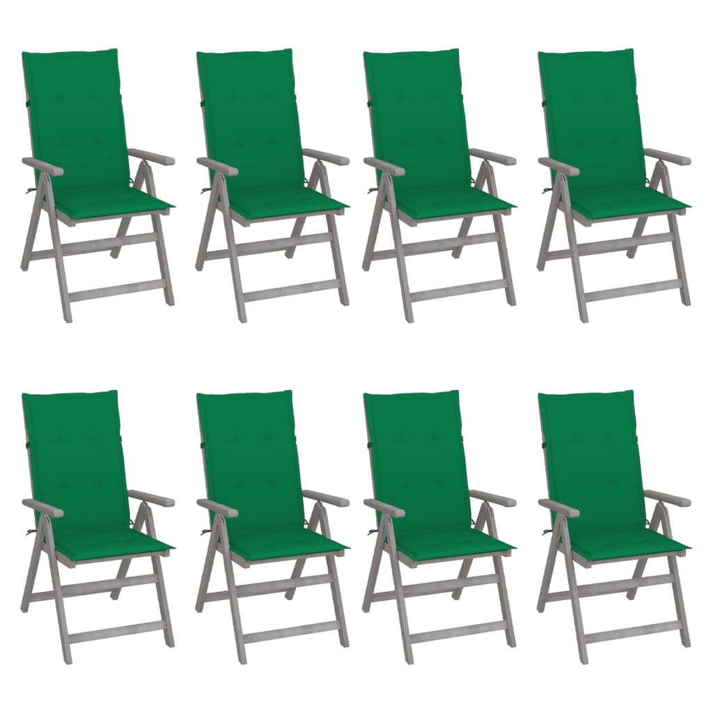 Tuinstoelen 8 st verstelbaar met kussens acaciahout grijs is nu te koop bij PeponiXL, paradijselijk wonen!