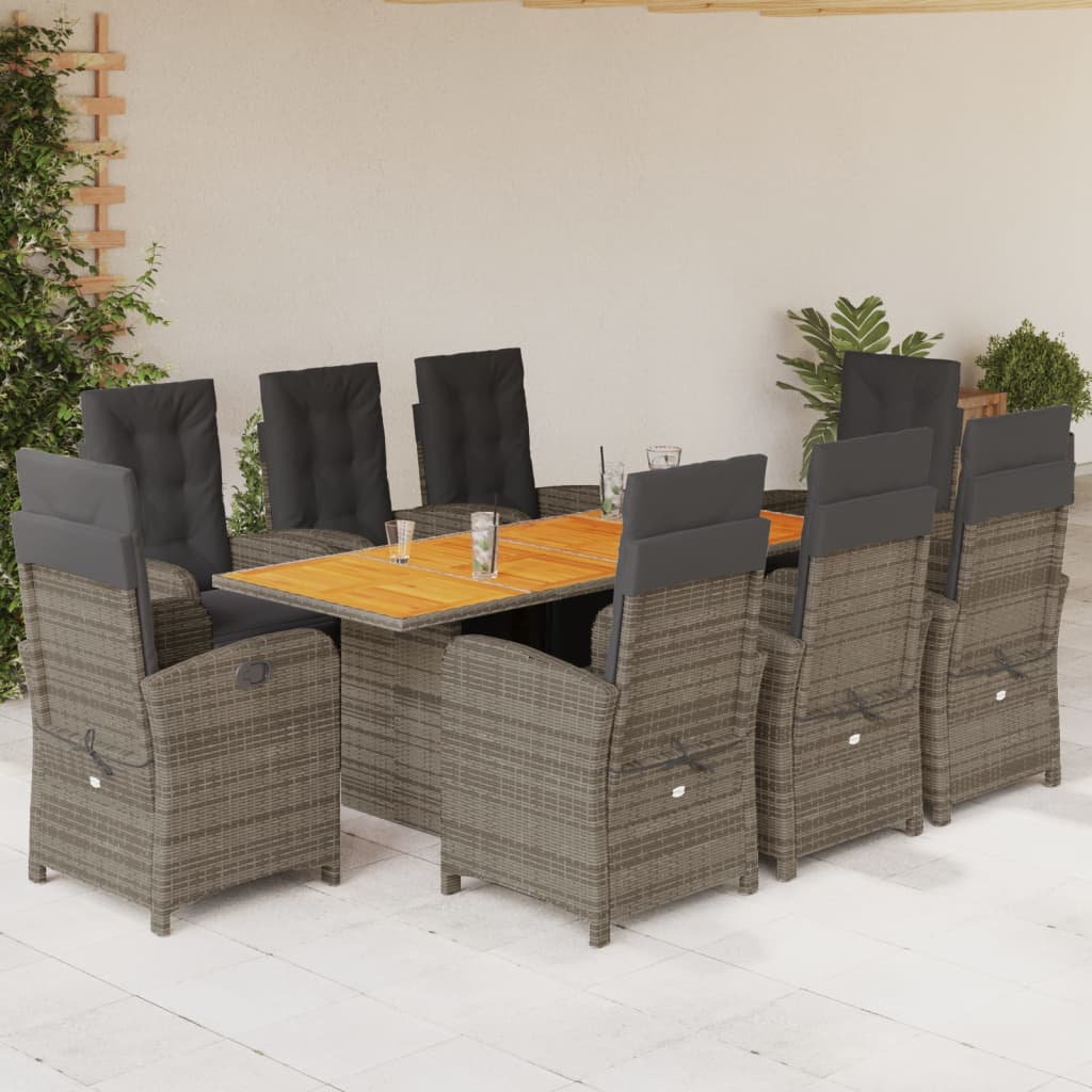 9-delige Tuinset met kussens poly rattan grijs is nu te koop bij PeponiXL, paradijselijk wonen!