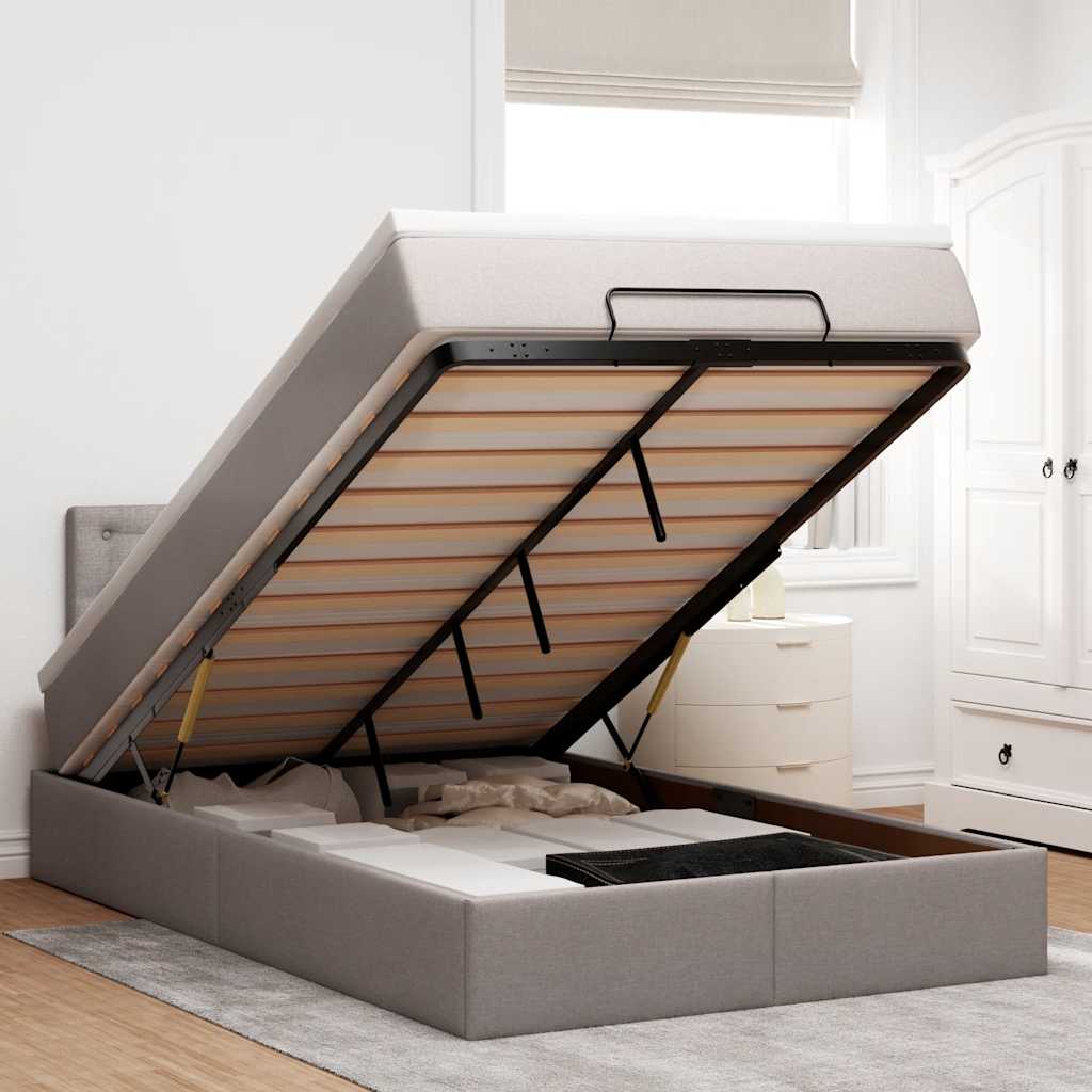 Ottoman bed met matras en LED's 120x200cm stof taupe is nu te koop bij PeponiXL, paradijselijk wonen!