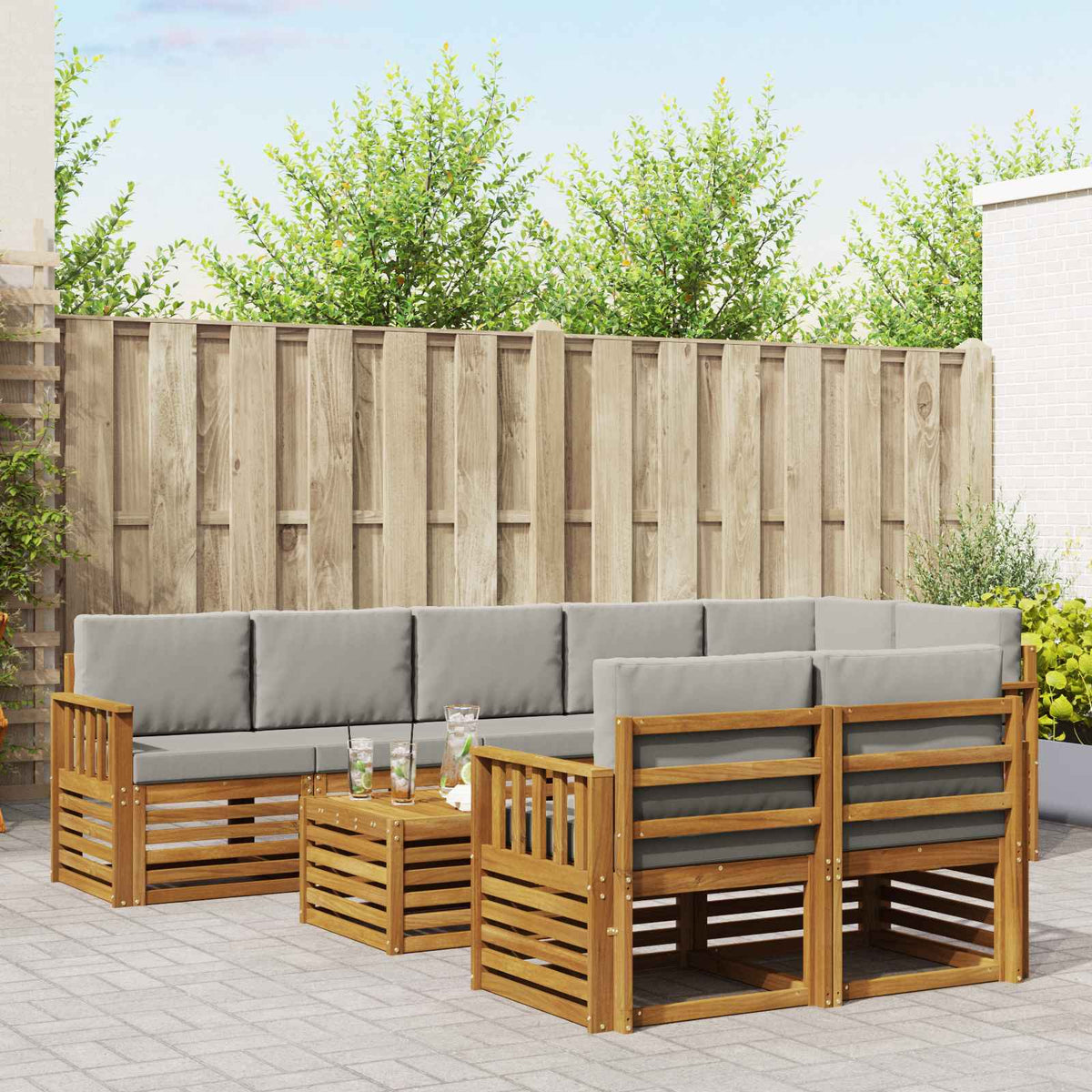 Sofa-Sets 9 pcs Natuurlijk en Lichtgrijs Massief Acaciahout is nu te koop bij PeponiXL, paradijselijk wonen!
