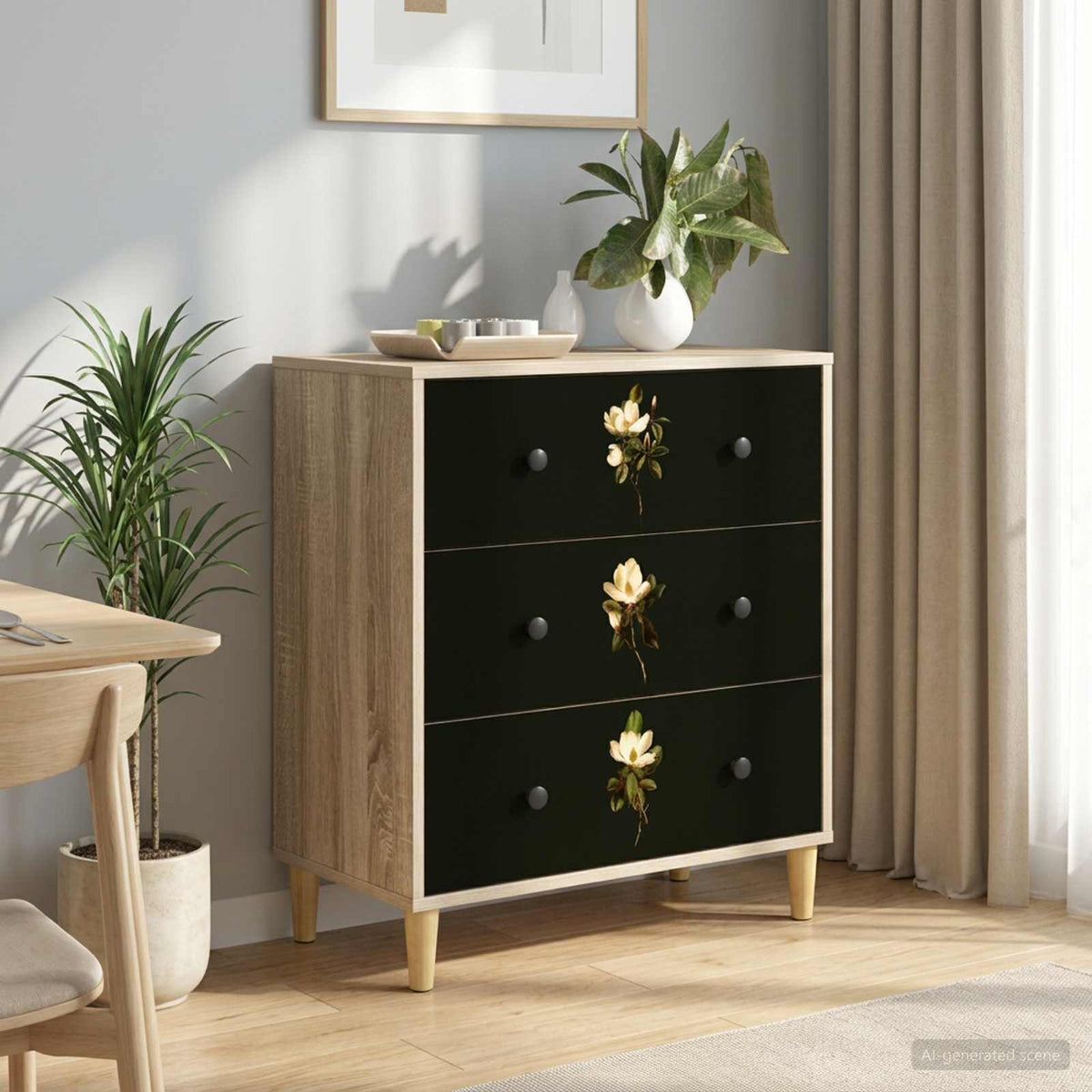 Ladekast BREMEN Magnolia print 66 x 36,5 x 75 cm Bewerkt hout is nu te koop bij PeponiXL, paradijselijk wonen!