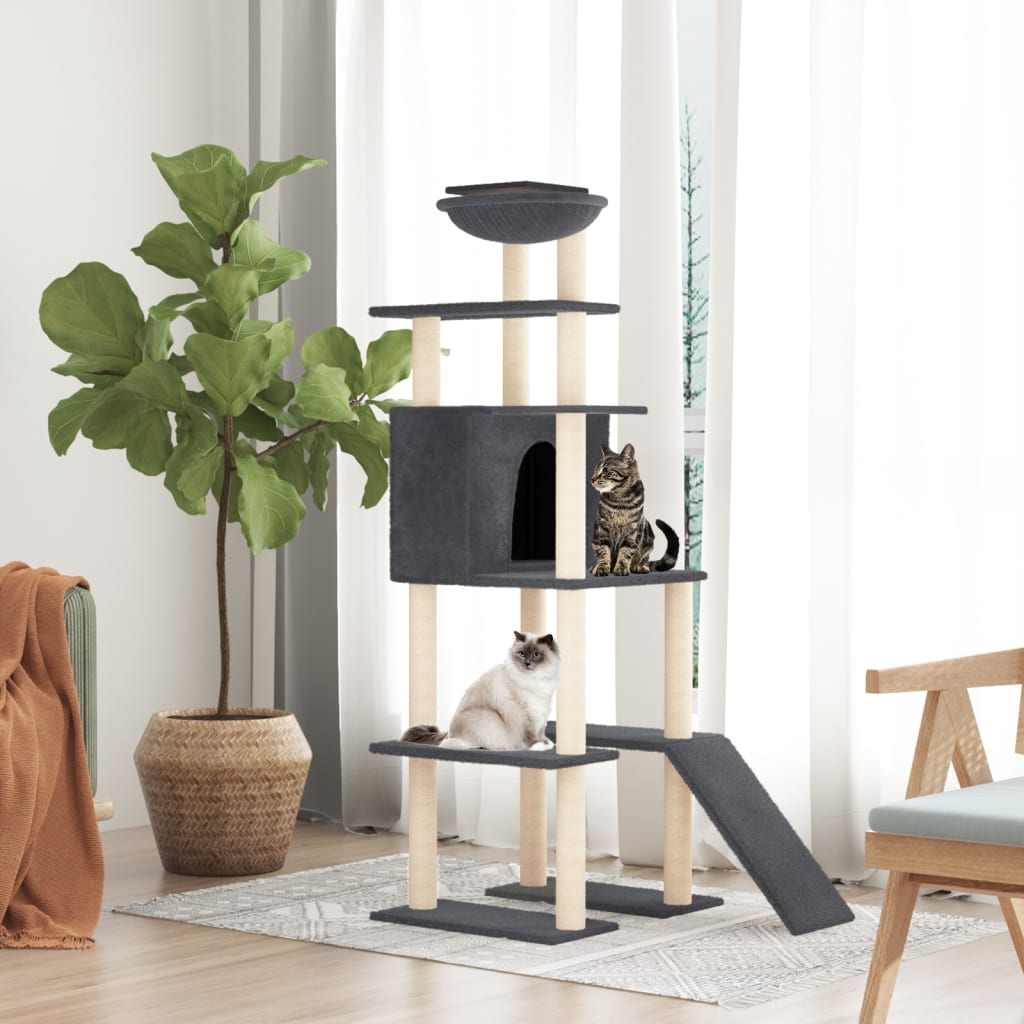 Kattenmeubel met sisal krabpalen 166 cm donkergrijs is nu te koop bij PeponiXL, paradijselijk wonen!