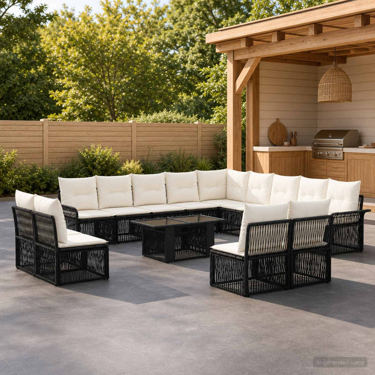 Tuinbankenset 14 st Zwart en Cream Wit poly rattan is nu te koop bij PeponiXL, paradijselijk wonen!