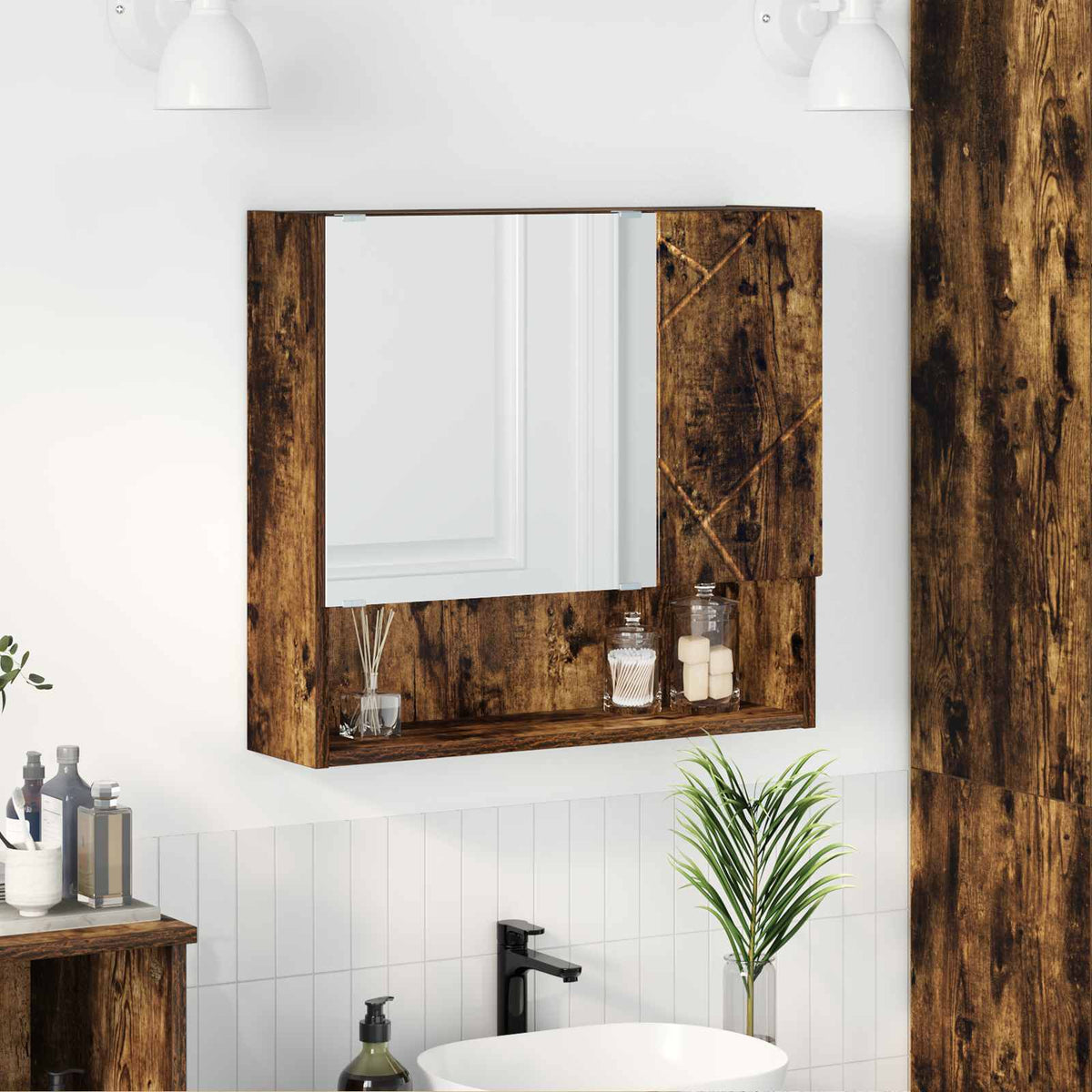 Spiegelkast Gerookt eiken 59 x 17 x 55 cm Bewerkt hout is nu te koop bij PeponiXL, paradijselijk wonen!