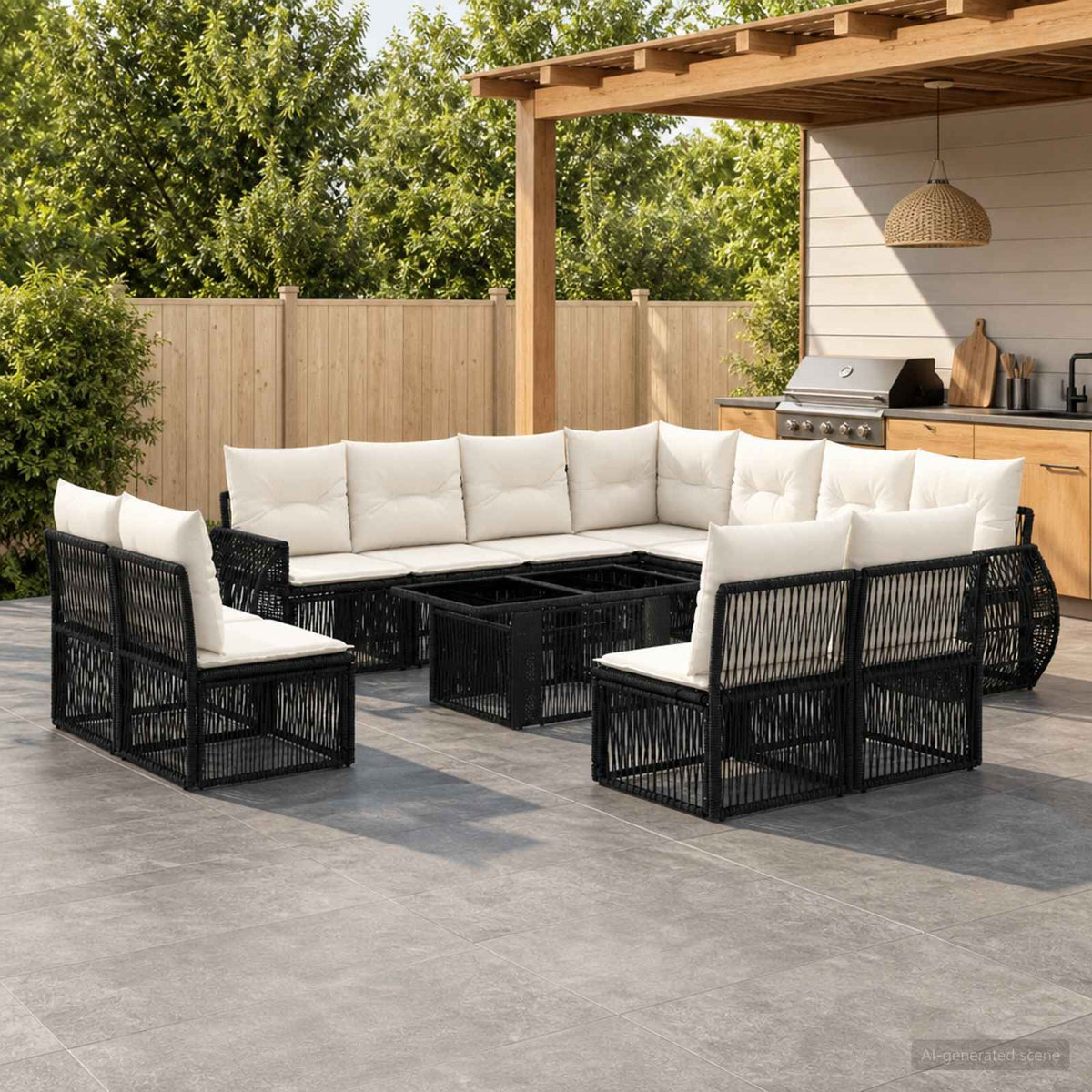 Tuinbankenset 12 st Zwart en Cream Wit poly rattan is nu te koop bij PeponiXL, paradijselijk wonen!