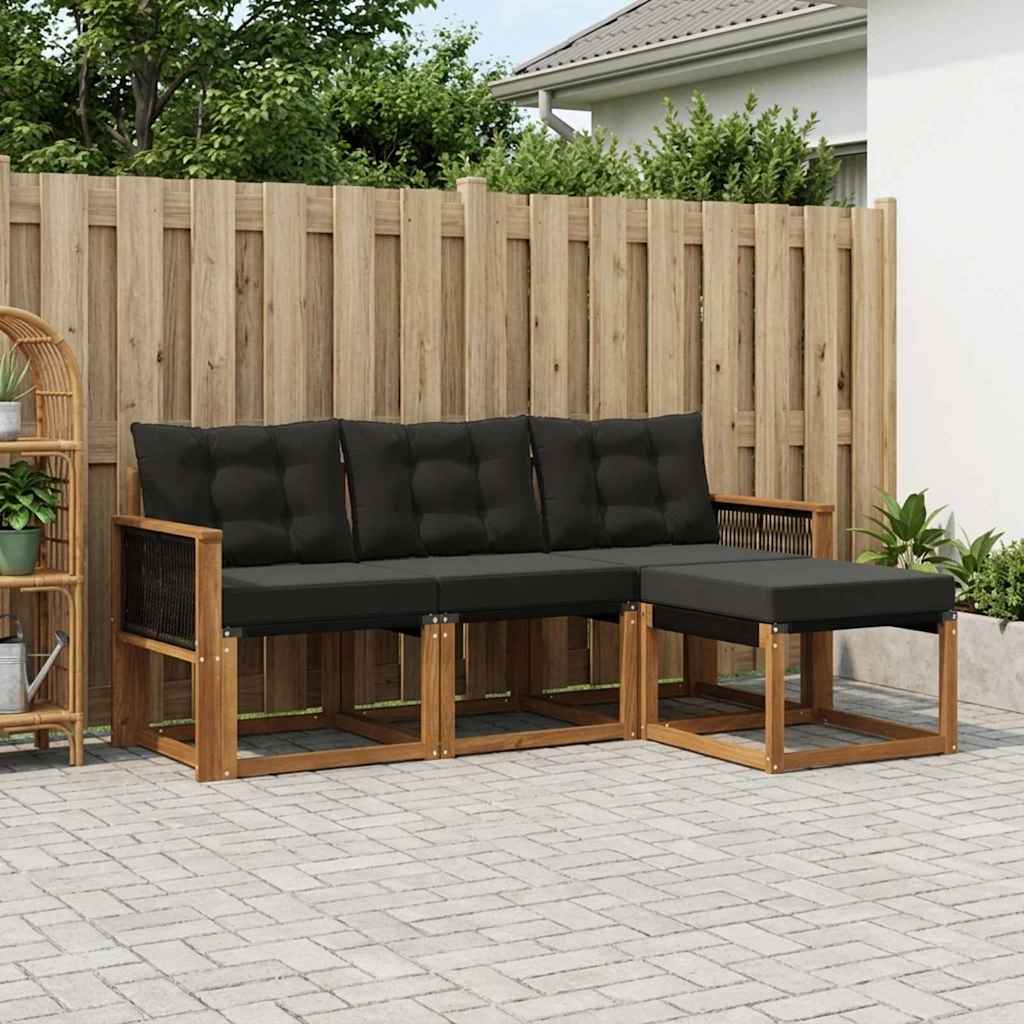 Buiten bankenset met kussen 4 pcs Naturel en Zwart is nu te koop bij PeponiXL, paradijselijk wonen!