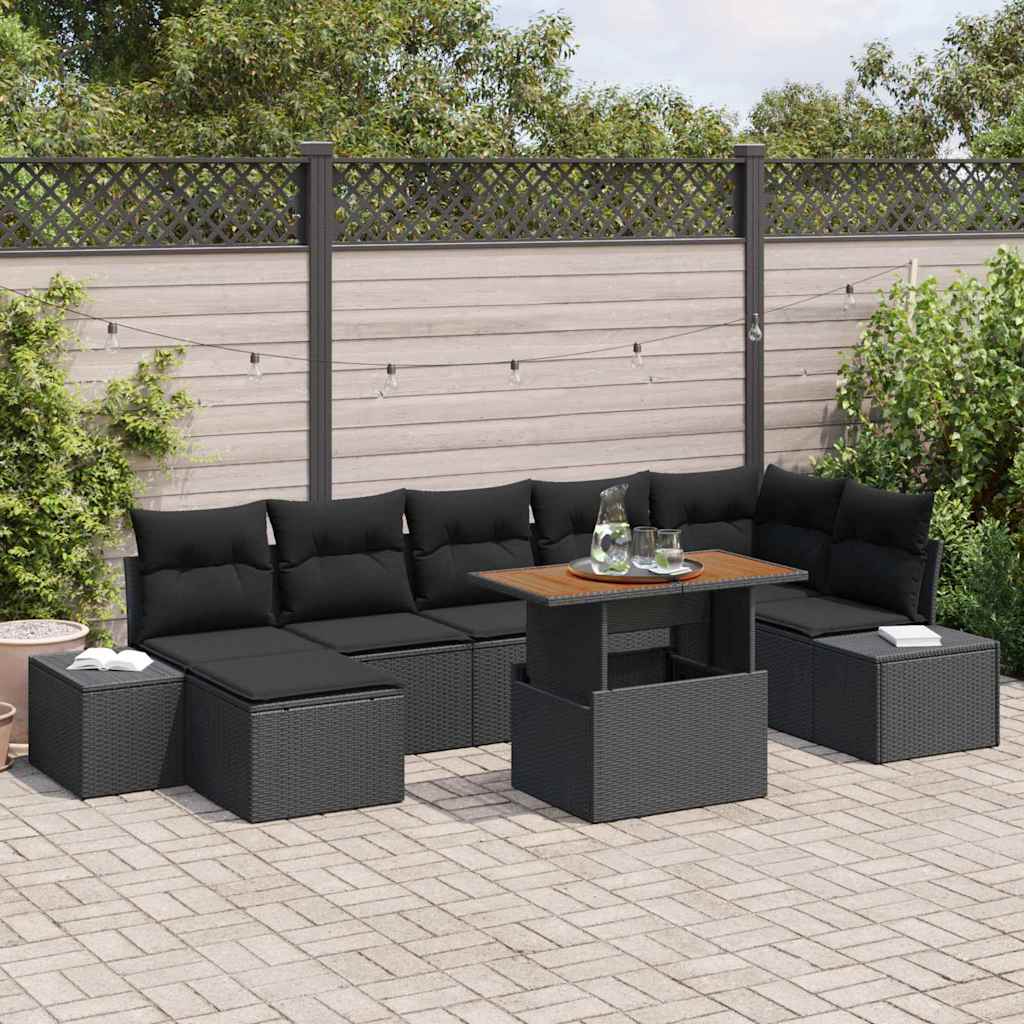 Tuin Sofa Set met opslag 8 pcs Zwart Poly riet is nu te koop bij PeponiXL, paradijselijk wonen!