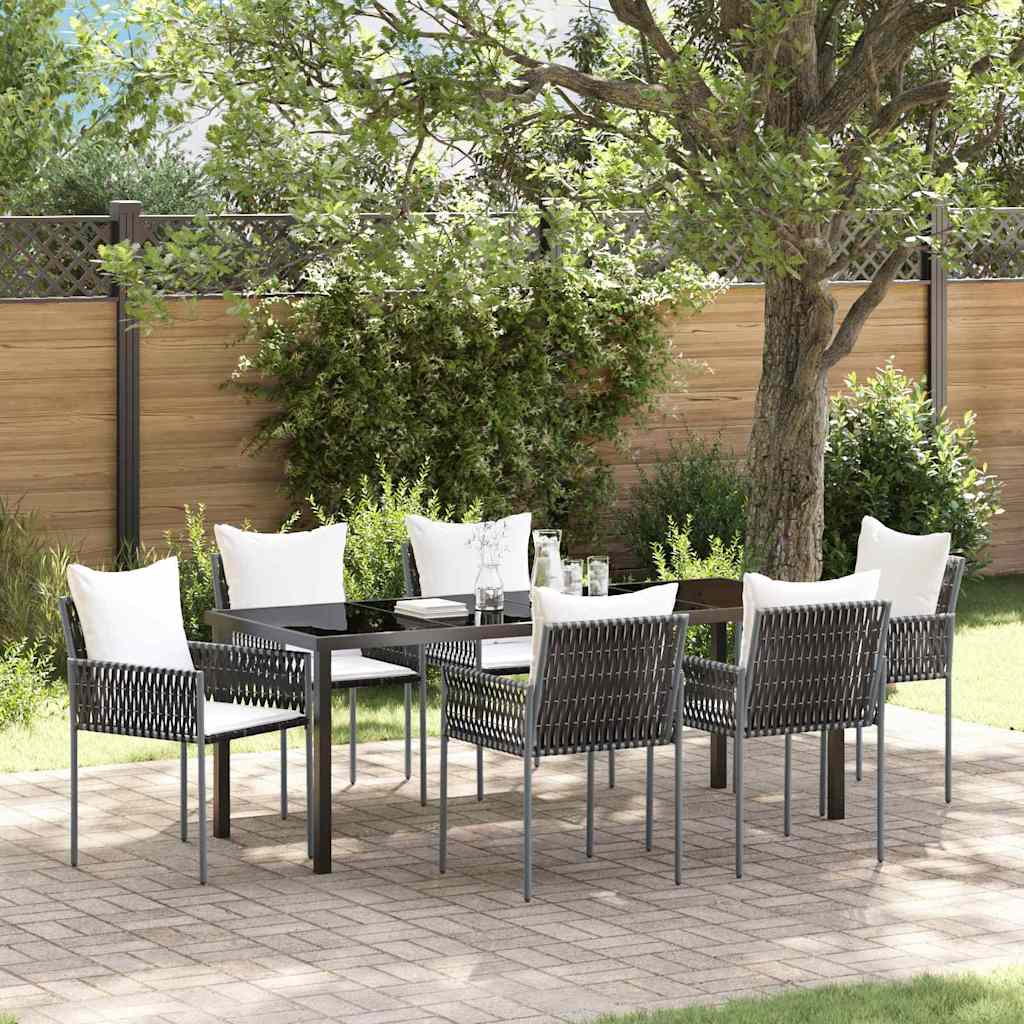 Tuin eettafelset 7 pcs Bruin en zwart PE Rattan is nu te koop bij PeponiXL, paradijselijk wonen!