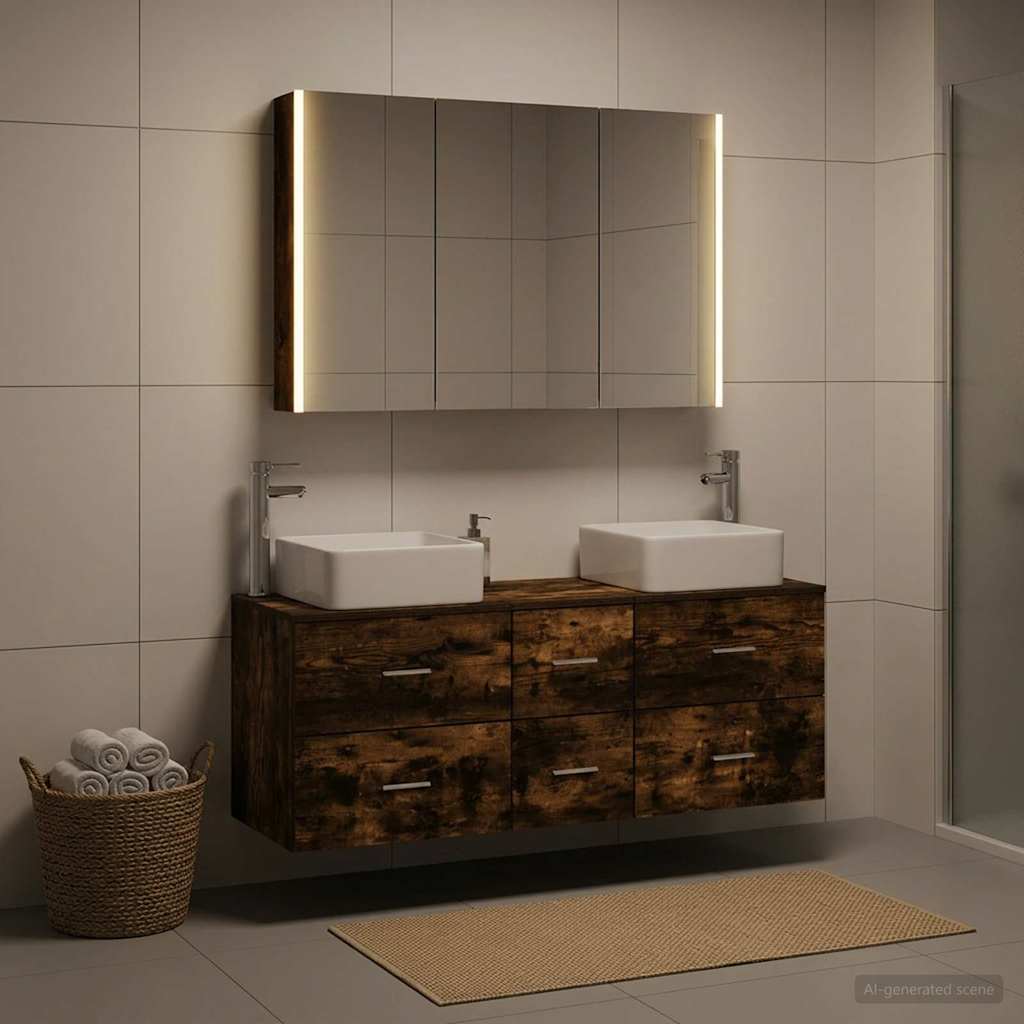 Badkamermeubelset 4 st Gerookt eiken Bewerkt hout en glas is nu te koop bij PeponiXL, paradijselijk wonen!