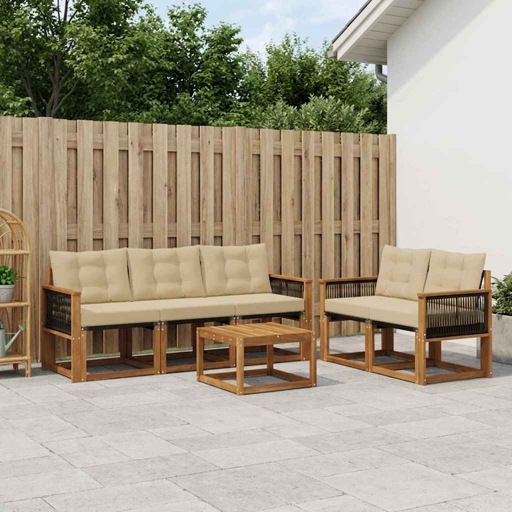 Buiten bankenset met kussen 6 pcs Natuurlijk en Beige is nu te koop bij PeponiXL, paradijselijk wonen!