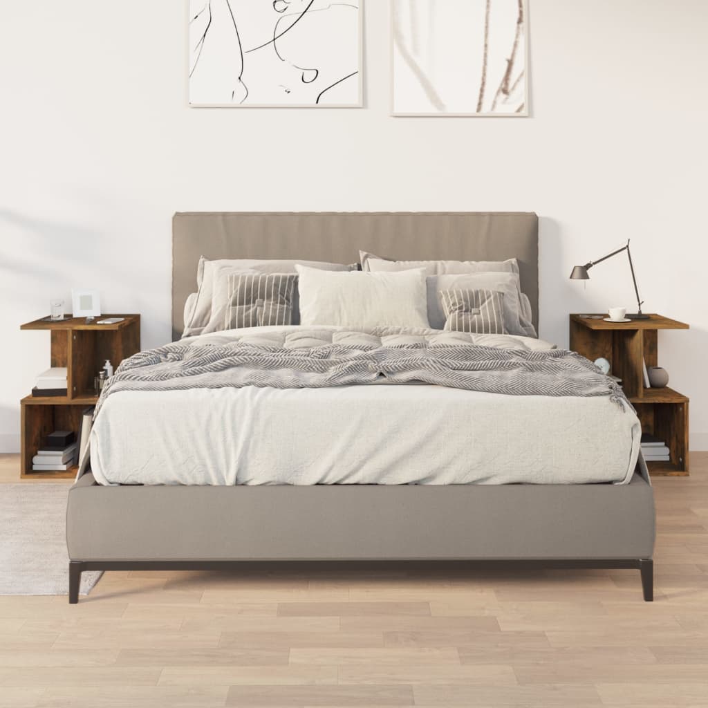 Nachtkastjes 2 st 35x35x55 cm bewerkt hout gerookt eikenkleurig is nu te koop bij PeponiXL, paradijselijk wonen!